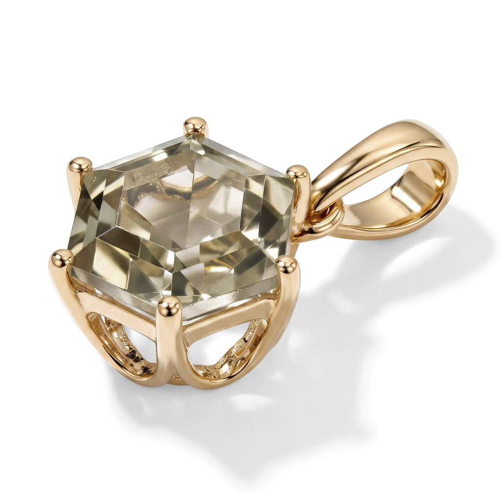 Luxoro - 9K Yellow Gold AAAA Turkizite Hexagon Shape Solitaire Pendant 3.40 Ct._8724923_3