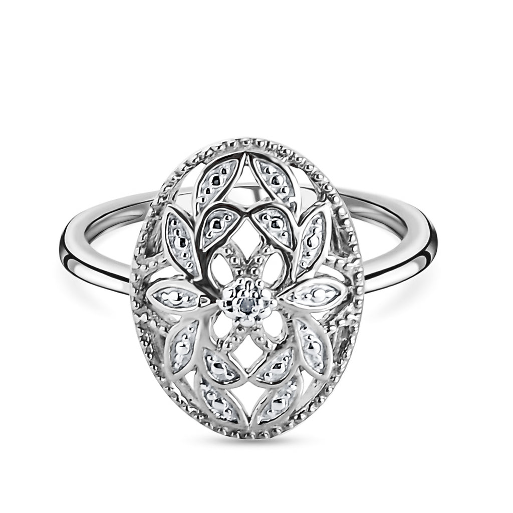 D'Joy - Natural White Diamond Floral Ring in Platinum Overlay Sterling Silver_8726340