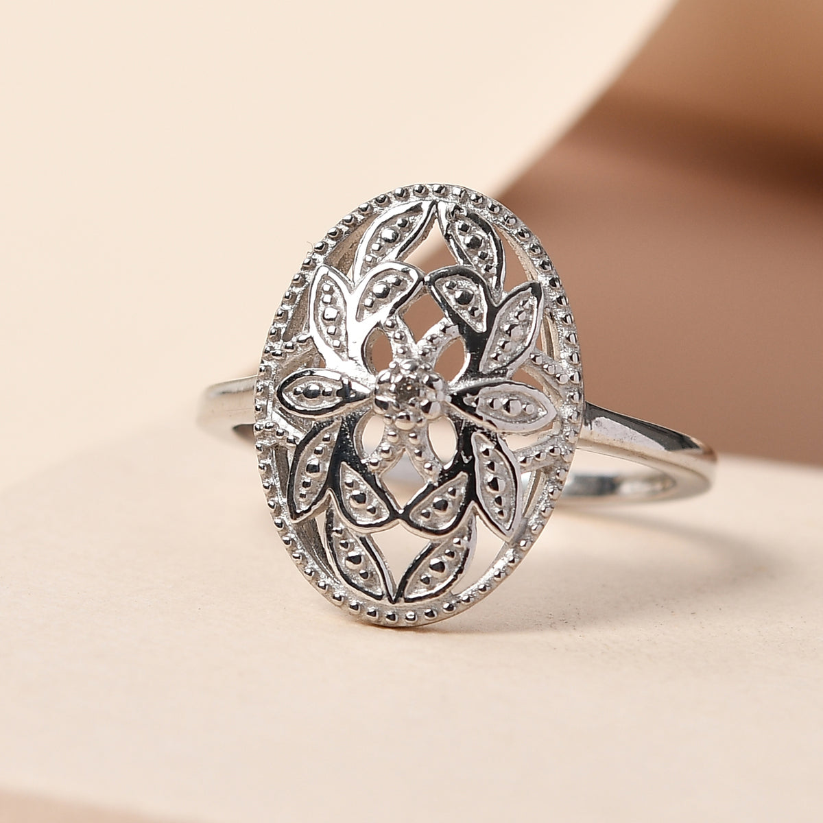 Diamond Ring in Platinum Plated Sterling Silver V32514239 2
