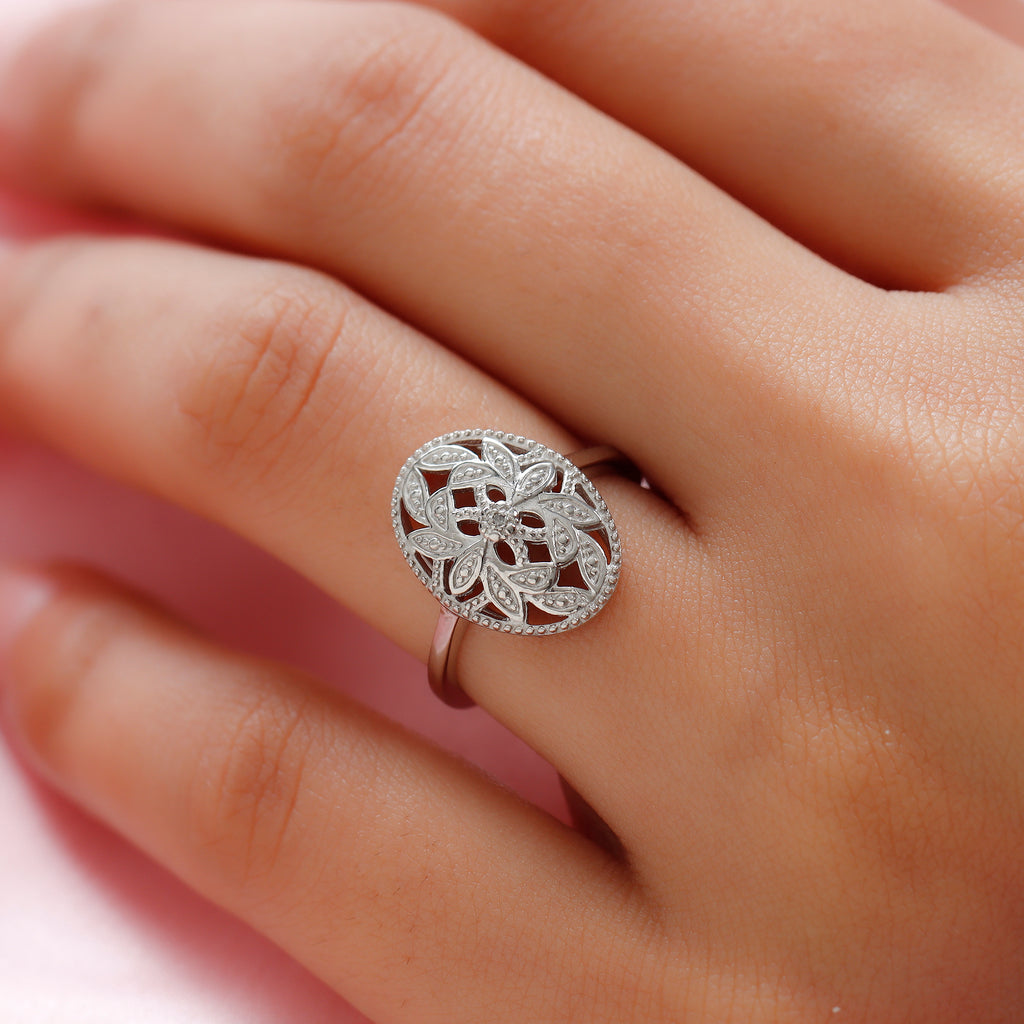 D'Joy - Natural White Diamond Floral Ring in Platinum Overlay Sterling Silver_8726340_3