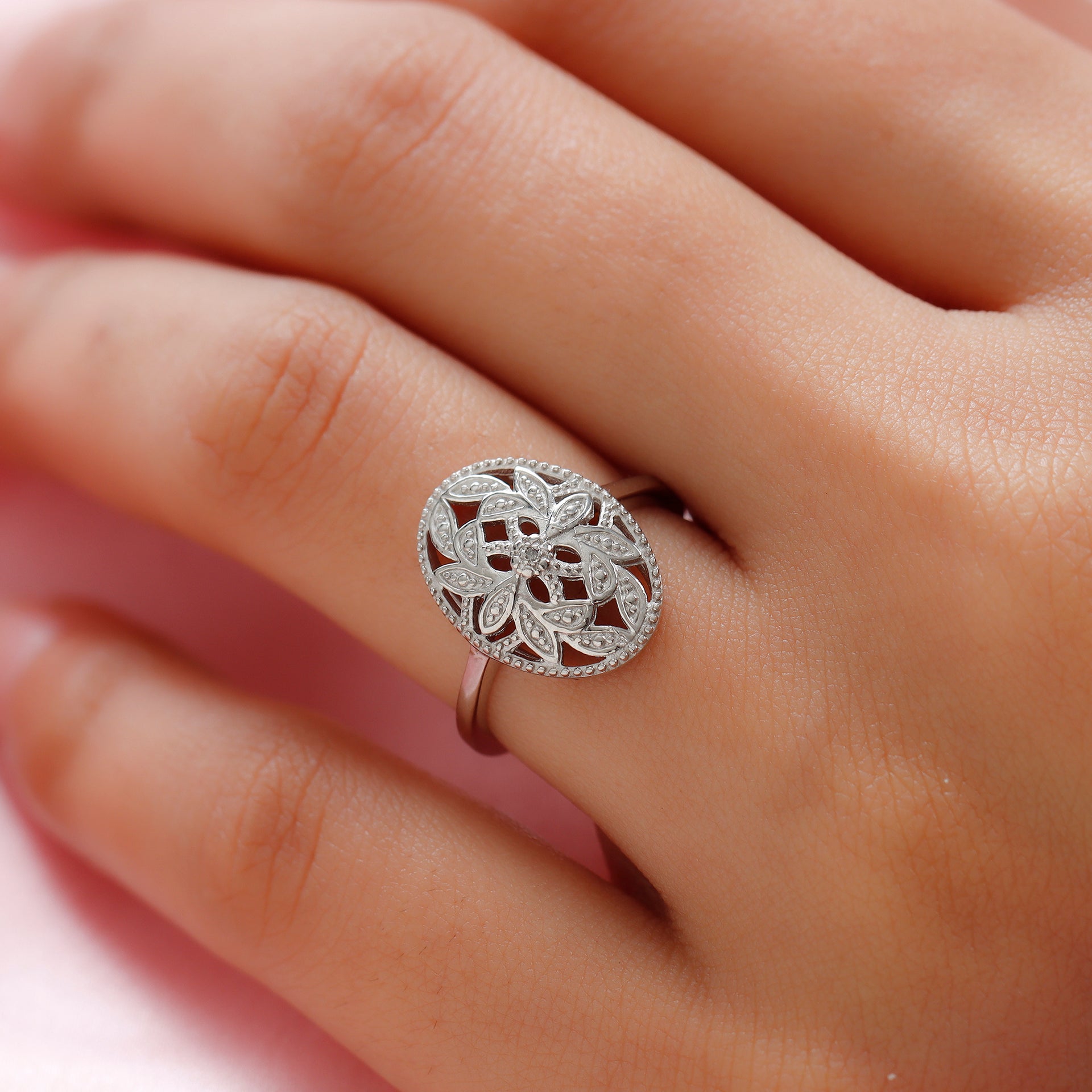Diamond Ring in Platinum Plated Sterling Silver V32514239 4