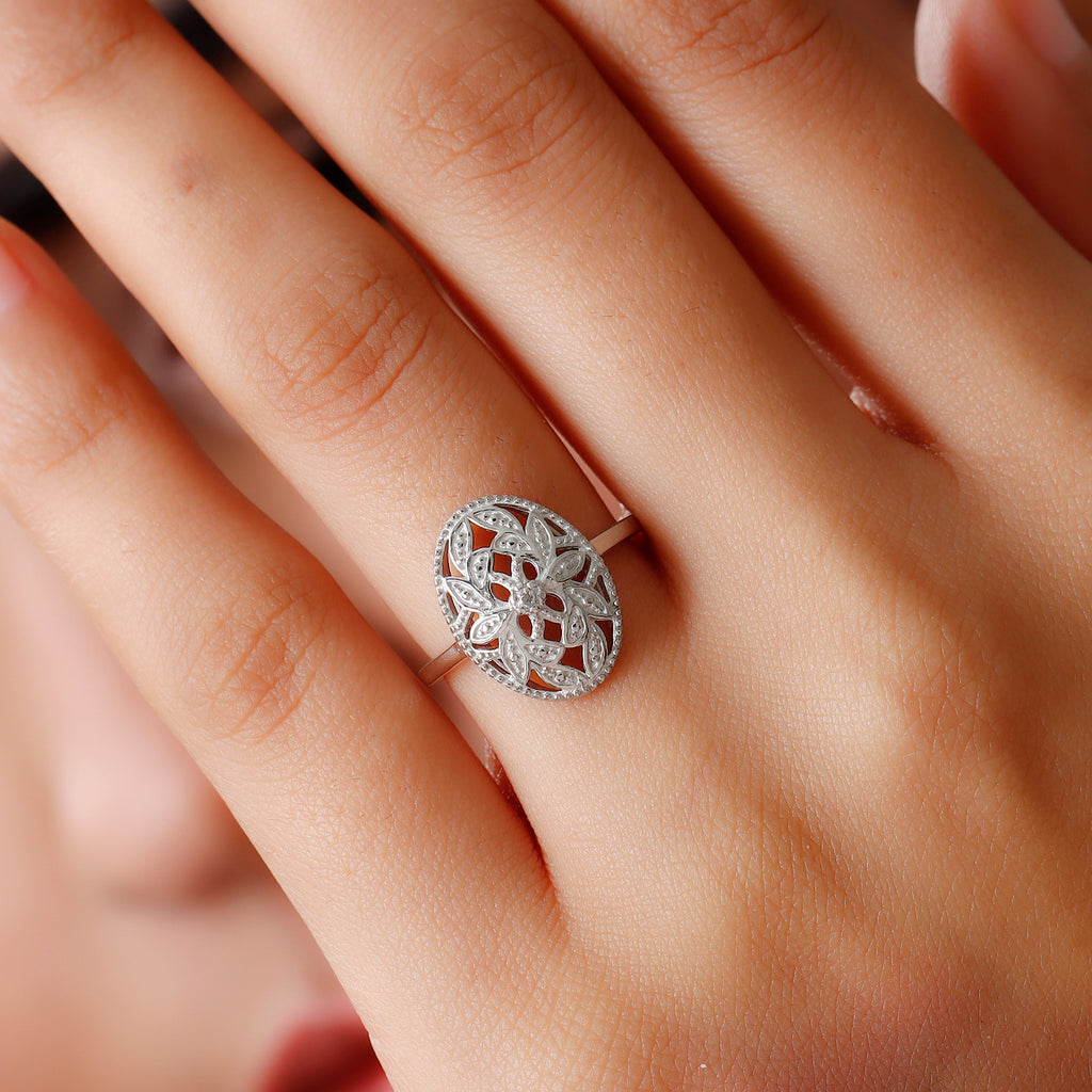 D'Joy - Natural White Diamond Floral Ring in Platinum Overlay Sterling Silver_8726340_4