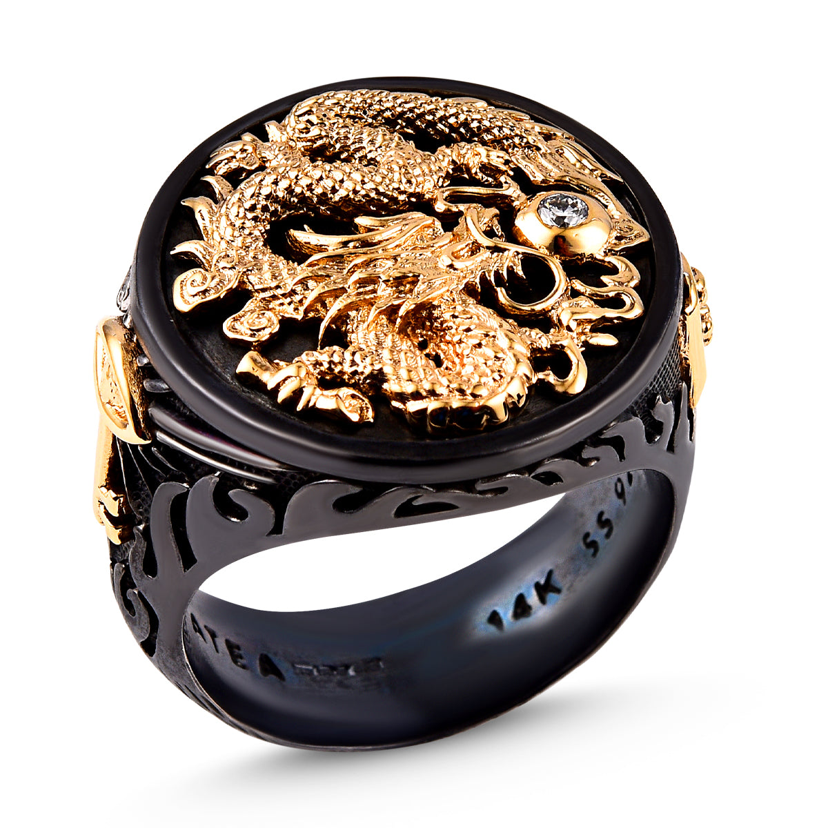 Galatea - The Capitan Collection - Diamond Dragon Ring in 14K Yellow Gold &amp; Sterling Silver 8727204 3