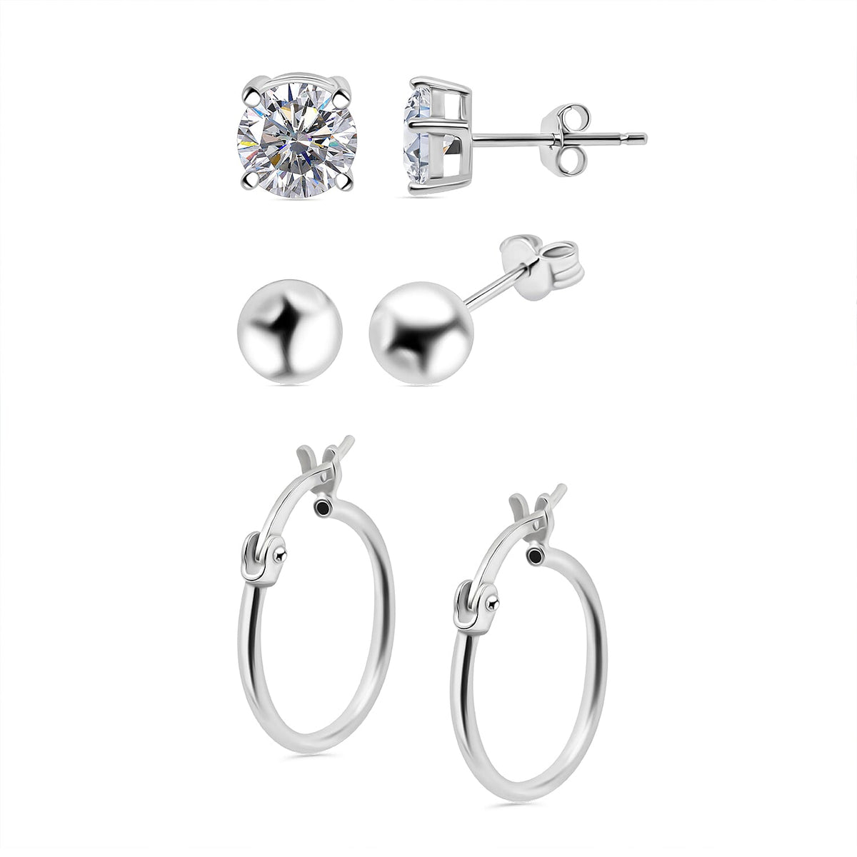 Set of 3 - Stud, Dangle and Zircon Earrings in Sterling Silver 8728219 0