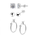 Biggest Close Out - Set of 3 Simulated Diamond Earrings (With Push Back - Clasp) in Sterling Silver