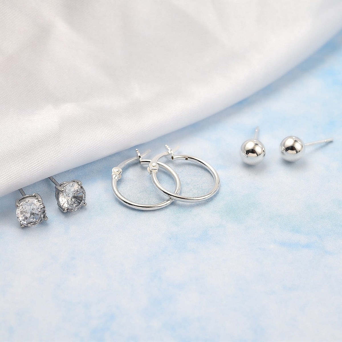 Set of 3 - Stud, Dangle and Zircon Earrings in Sterling Silver 8728219 1