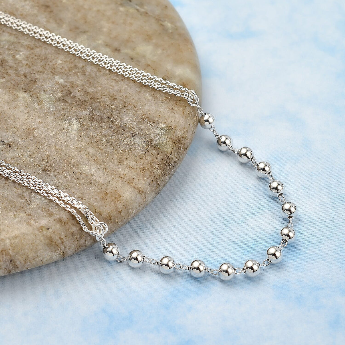 Adjustable Bead Station Necklace Size 20 in Sterling Silver 8728237 1