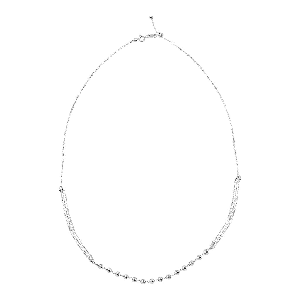 Sterling Silver Bead Station Necklace (Size 20) Adjustable with Spring Ring Clasp