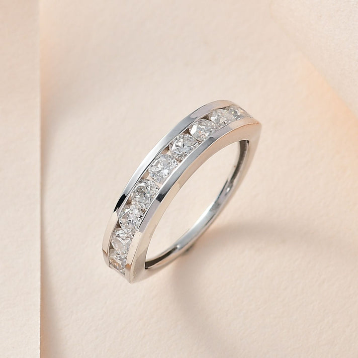 Moissanite Half Eternity Wedding Band Ring in Platinum Plated Sterling Silver 8730083 2