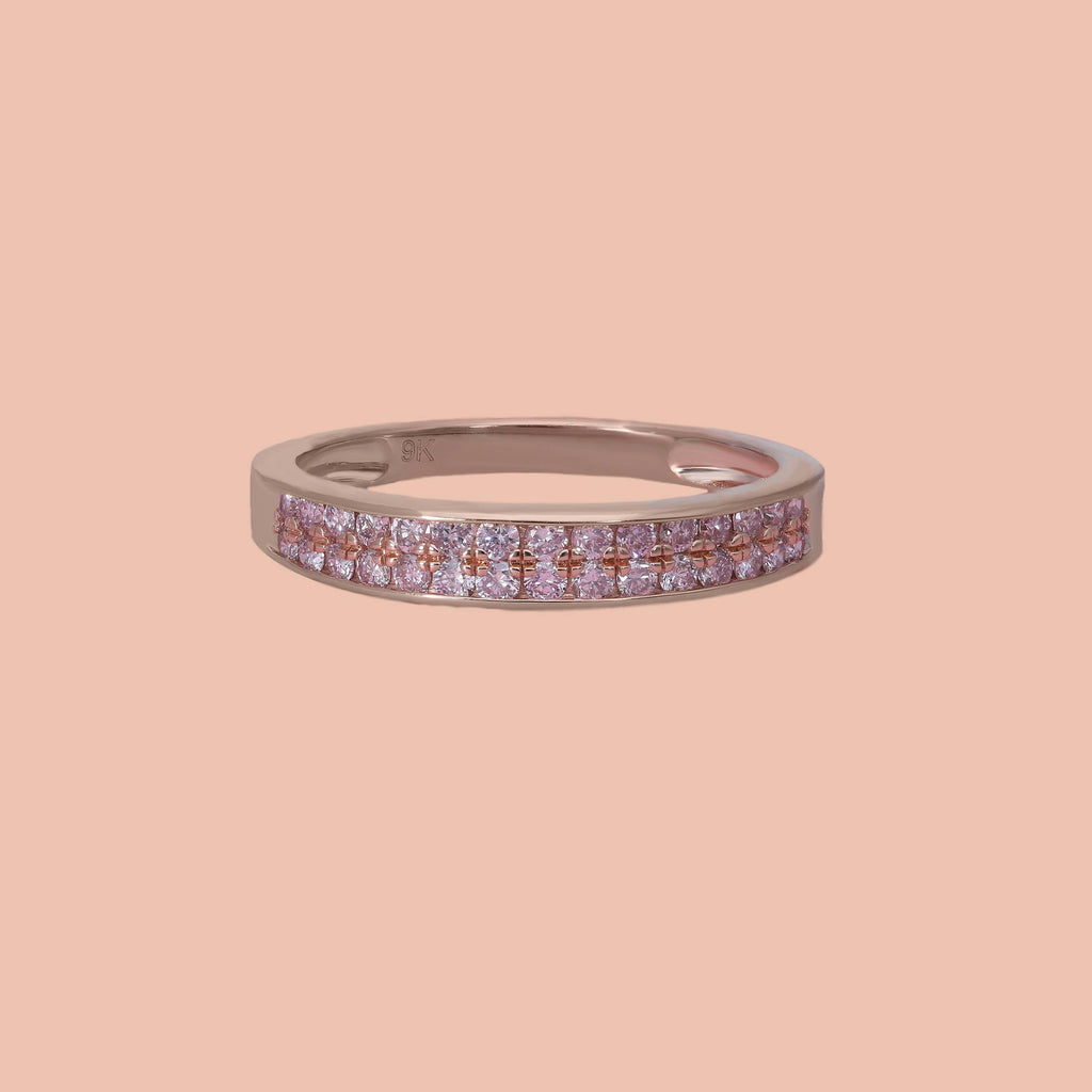 9K Rose Gold Natural Pink Diamond I3 Half Eternity Ring