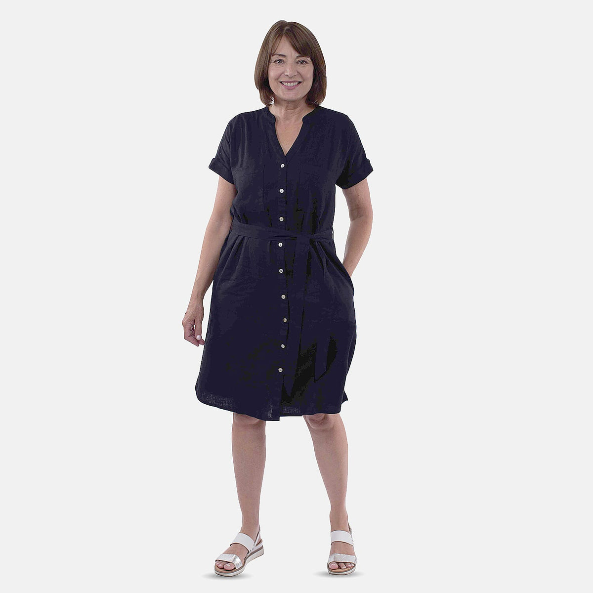 TAMSY Linen Blend Belted Dress - Black V32639849 0