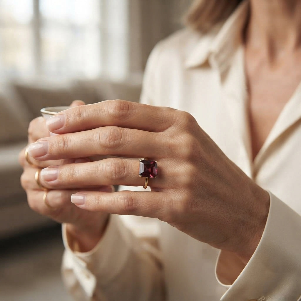 9K Yellow Gold AAA Rhodolite Garnet Solitaire Ring 4.34 Ct. 8734821 2