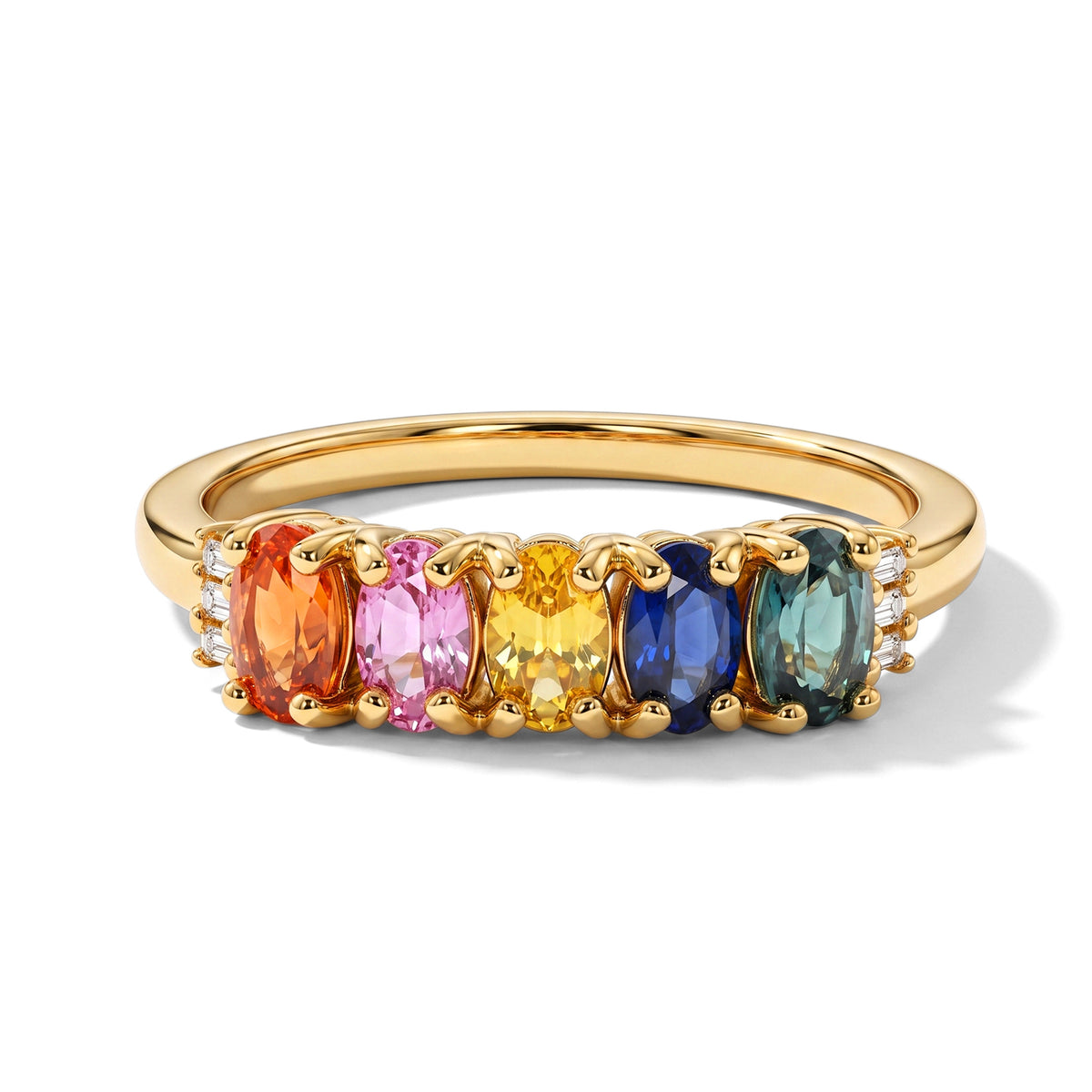 D'Joy - Multi Sapphire &amp; White Diamond 5 Stone Ring in Yellow Gold Plated Sterling Silver 1.16 Ct. 8734853 0