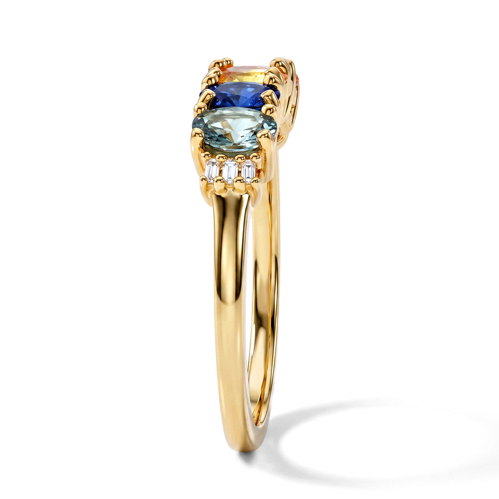 D'Joy - Multi Sapphire & White Diamond 5 Stone Ring in Yellow Gold Plated Sterling Silver 1.16 Ct._8734853_3