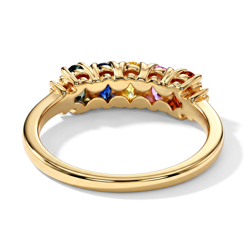 D'Joy - Multi Sapphire & White Diamond 5 Stone Ring in Yellow Gold Plated Sterling Silver 1.16 Ct._8734853_4