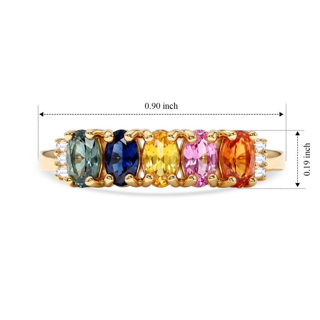 D'Joy - Multi Sapphire & White Diamond 5 Stone Ring in Yellow Gold Plated Sterling Silver 1.16 Ct._8734853_5
