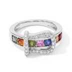 D'Joy - Multi Sapphire & White Zircon Ring in Rhodium Overlay Sterling Silver 1.24 Ct._8734891
