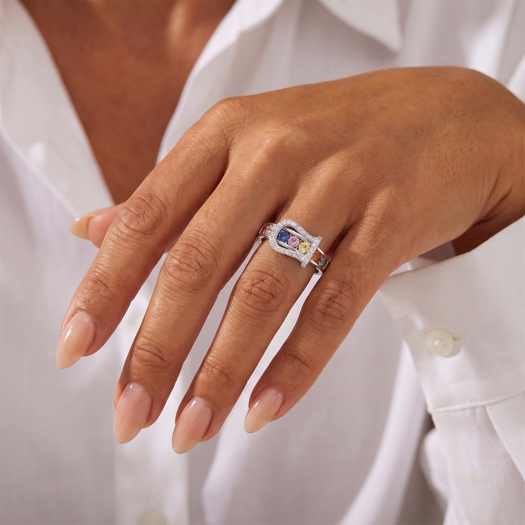 D'Joy - Multi Sapphire & White Zircon Ring in Rhodium Overlay Sterling Silver 1.24 Ct._8734894_1
