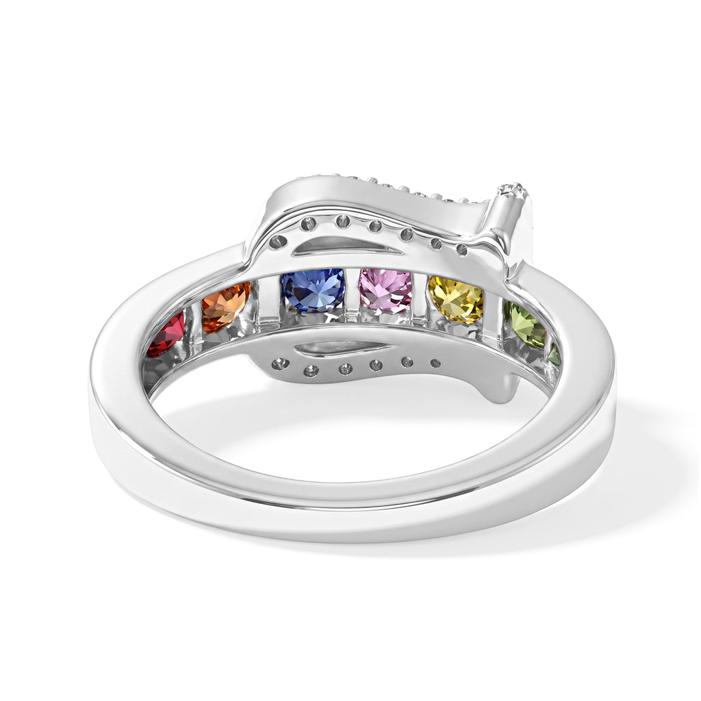 D'Joy - Multi Sapphire & White Zircon Ring in Rhodium Overlay Sterling Silver 1.24 Ct._8734897_4