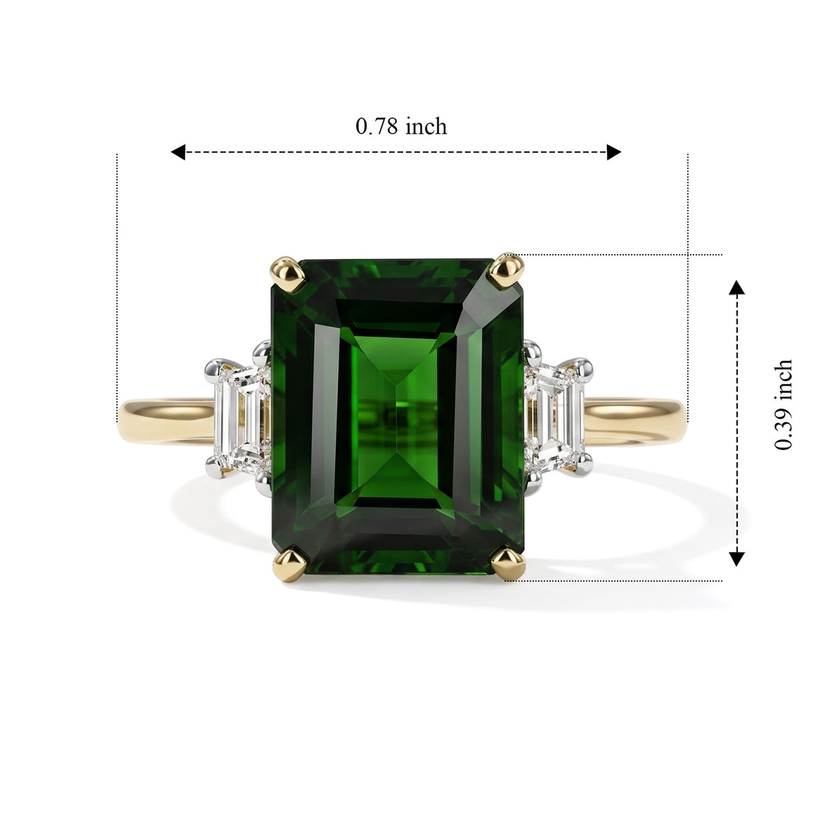9K Yellow Gold Natural Chrome Diopside &amp; Lab Grown Diamond (SI-G-H) Trilogy Ring 3.62 Ct. 8735483 4