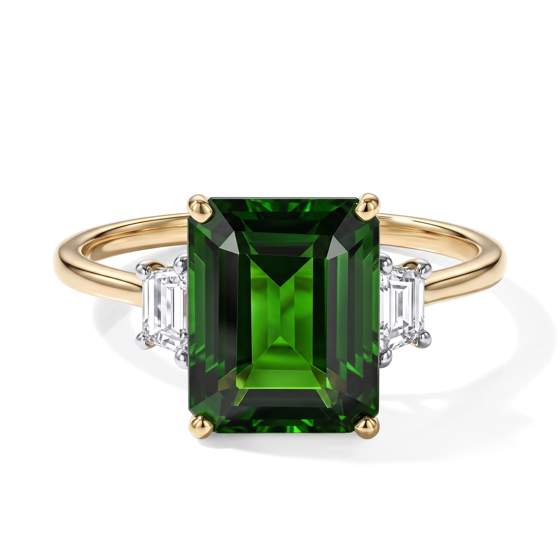 9K Yellow Gold Natural Chrome Diopside &amp; Lab Grown Diamond (SI-G-H) Trilogy Ring 3.60 Ct. 8735605 0