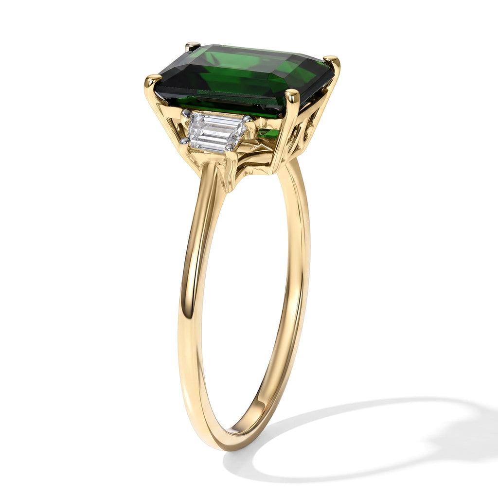 9K Yellow Gold Natural Chrome Diopside & Lab Grown Diamond (SI/G-H) Ring 3.60 Ct._8735605_3