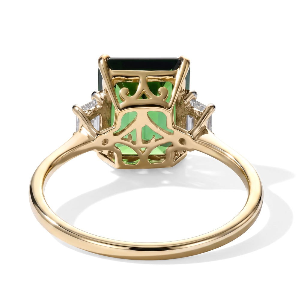9K Yellow Gold Natural Chrome Diopside & Lab Grown Diamond (SI/G-H) Ring 3.60 Ct._8735605_4