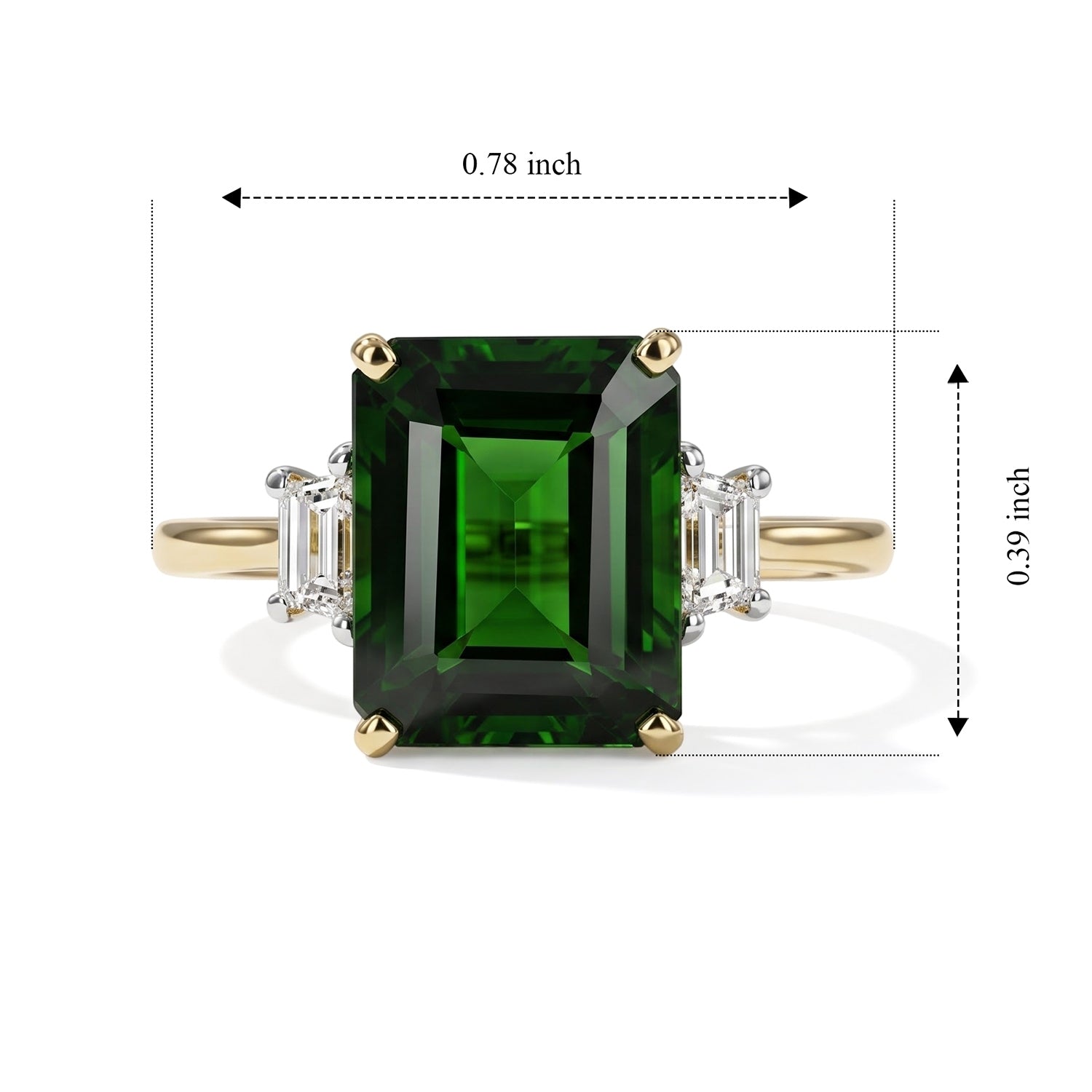 9K Yellow Gold Natural Chrome Diopside &amp; Lab Grown Diamond (SI-G-H) Trilogy Ring 3.60 Ct. 8735605 6