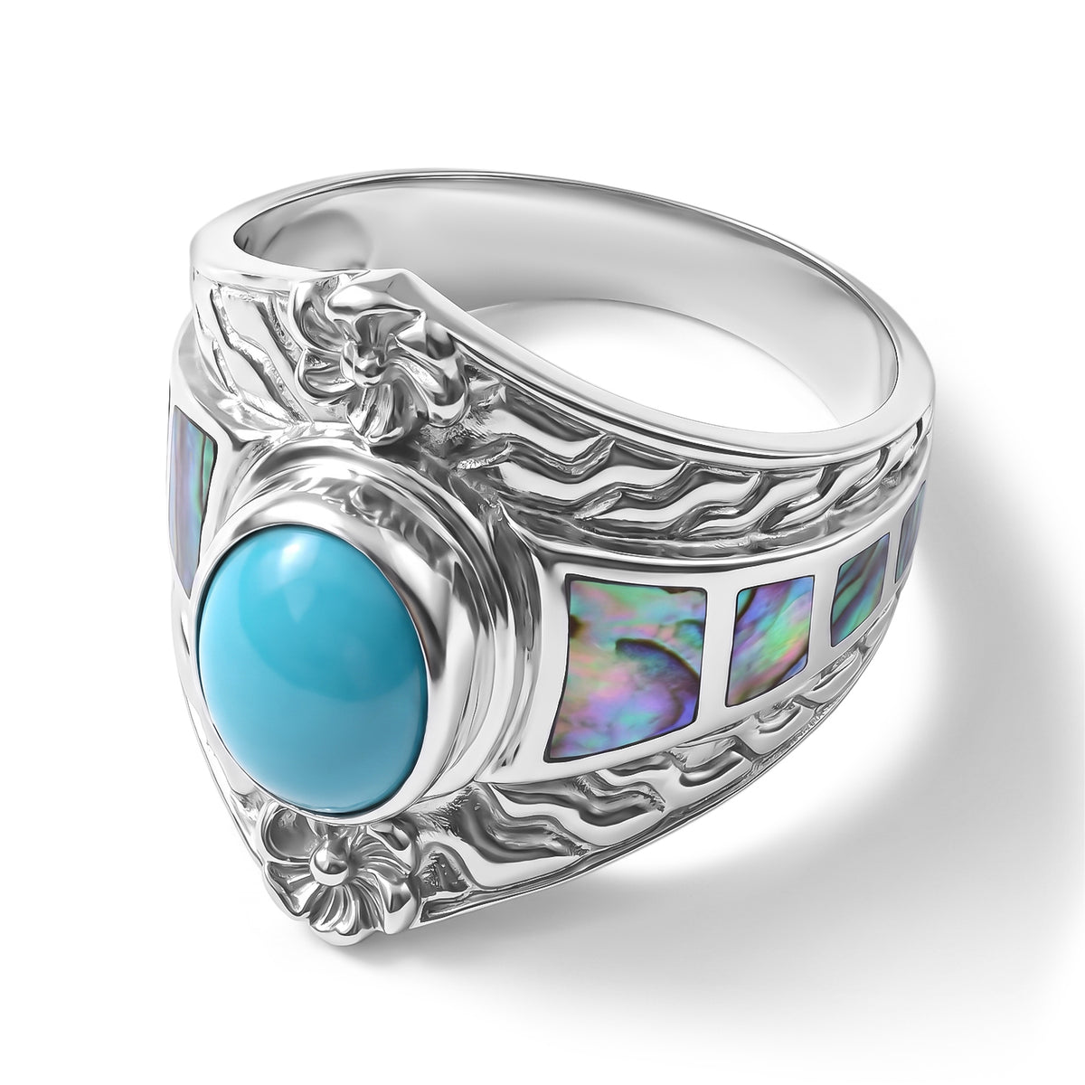 Royal Bali Collection - D'Joy Blue Turquoise &amp; Abalone Shell Ring in Sterling Silver 3.36 Ct. 8735822 0