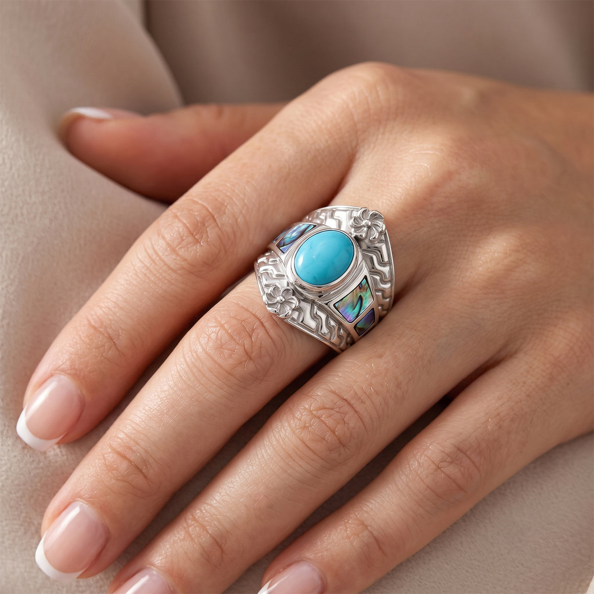 Royal Bali Collection - D'Joy Blue Turquoise &amp; Abalone Shell Ring in Sterling Silver 3.36 Ct. 8735822 1