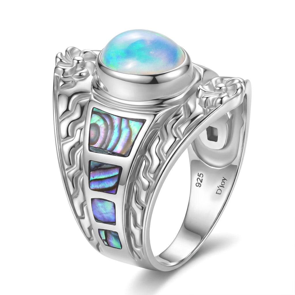 Royal Bali Collection - D'Joy Ethiopian Opal & Abalone Shell Ring in Sterling Silver 3.36 Ct._8735855_3