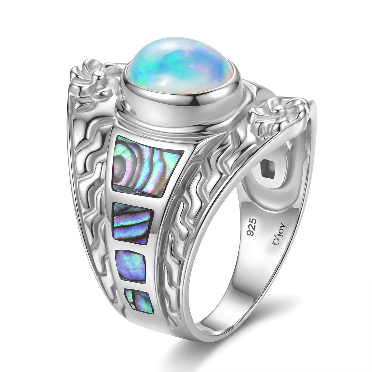 Royal Bali Collection - D'Joy Ethiopian Opal &amp; Abalone Shell Ring in Sterling Silver 3.36 Ct. 8735855 3