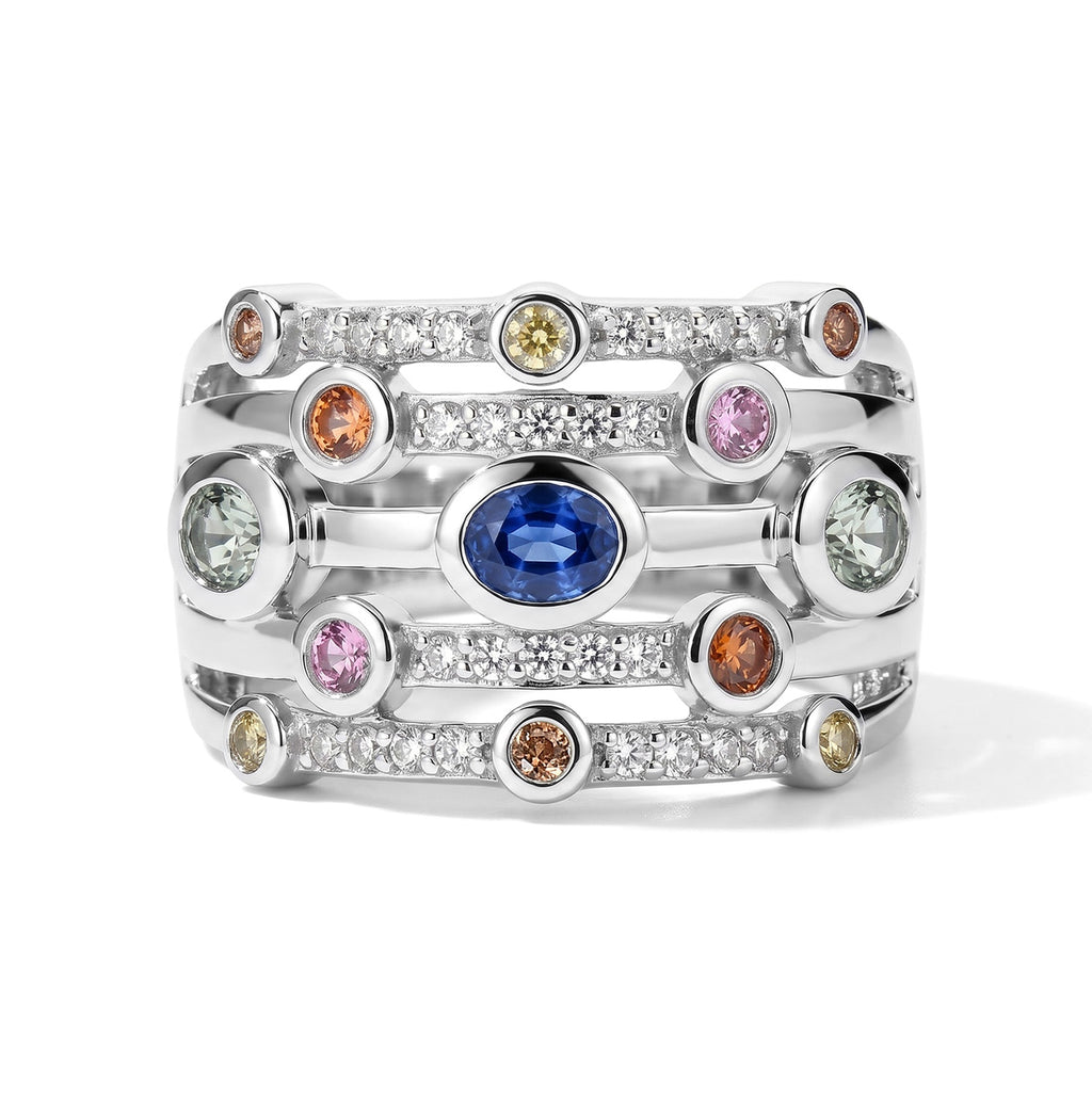 D'Joy Green Sapphire, Multi Gemstones Fancy Ring in Rhodium OverlaySterling Silver, Silver Wt.7 Gms  1.336  Ct._8735924