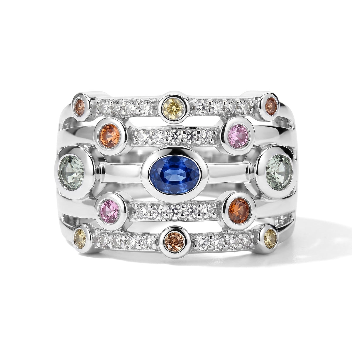 D'Joy Green Sapphire, Multi Gemstones Fancy Ring in Rhodium OverlaySterling Silver, Silver Wt.7 Gms  1.336  Ct. 8735924 0