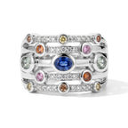 D'Joy Green Sapphire, Multi Gemstones Fancy Ring in Rhodium OverlaySterling Silver, Silver Wt.7 Gms  1.336  Ct._8735924