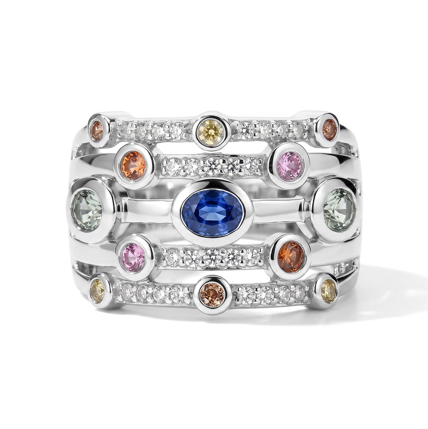 D'Joy Green Sapphire, Multi Gemstones Fancy Ring in Rhodium OverlaySterling Silver, Silver Wt.7 Gms  1.336  Ct. 8735924 0