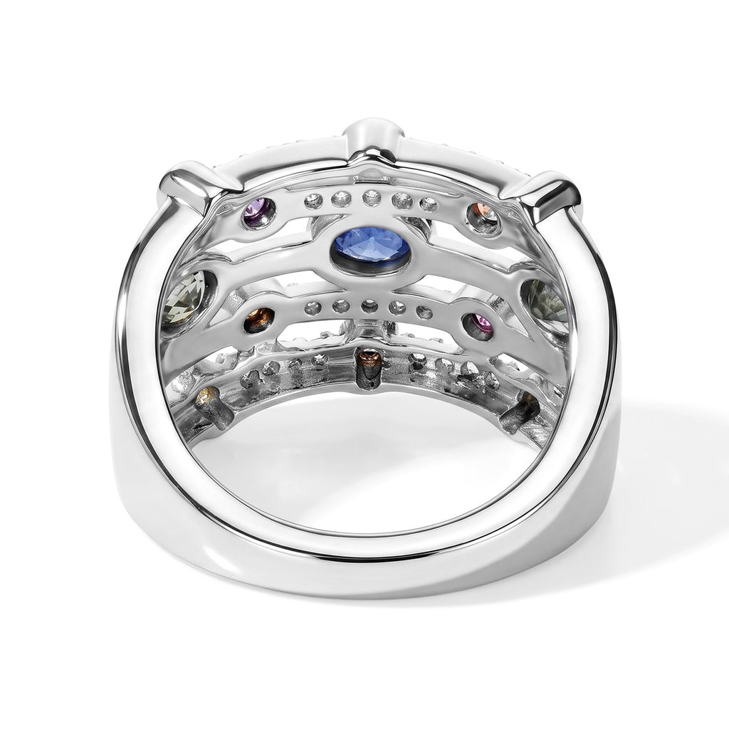 D'Joy Green Sapphire, Multi Gemstones Fancy Ring in Rhodium OverlaySterling Silver, Silver Wt.7 Gms  1.336  Ct._8735924_4