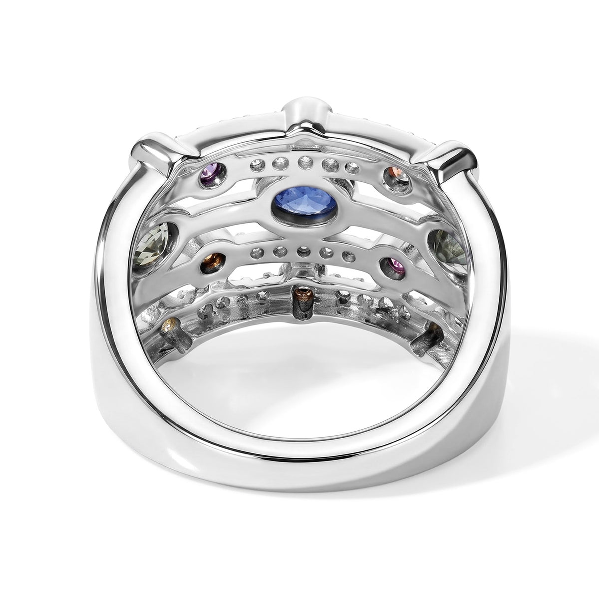 D'Joy Green Sapphire, Multi Gemstones Fancy Ring in Rhodium OverlaySterling Silver, Silver Wt.7 Gms  1.336  Ct. 8735924 4