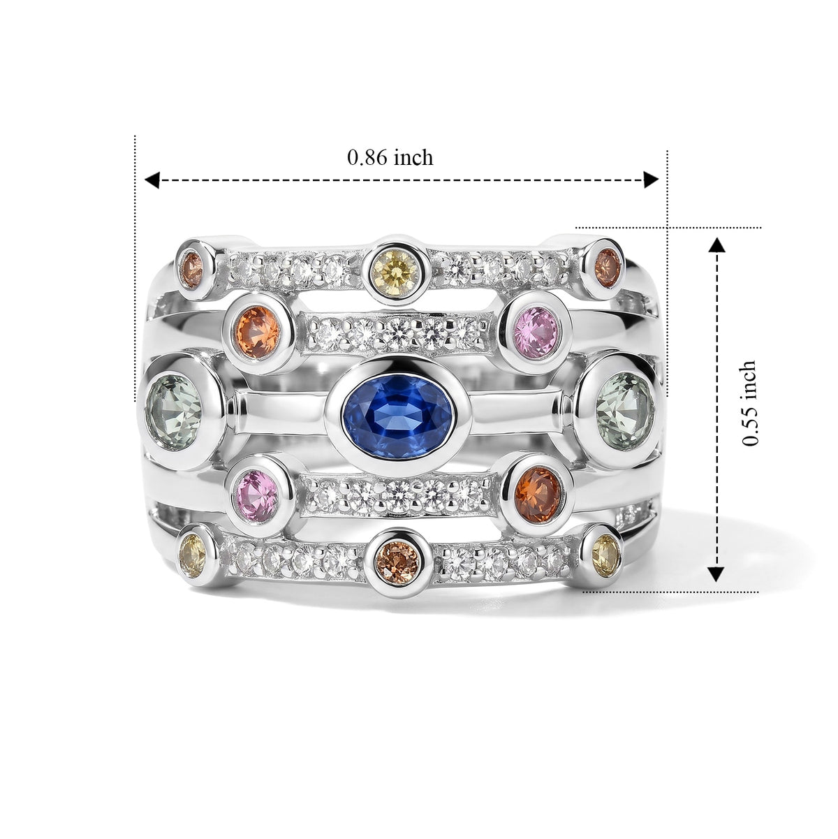 D'Joy Green Sapphire, Multi Gemstones Fancy Ring in Rhodium OverlaySterling Silver, Silver Wt.7 Gms  1.336  Ct. 8735924 5