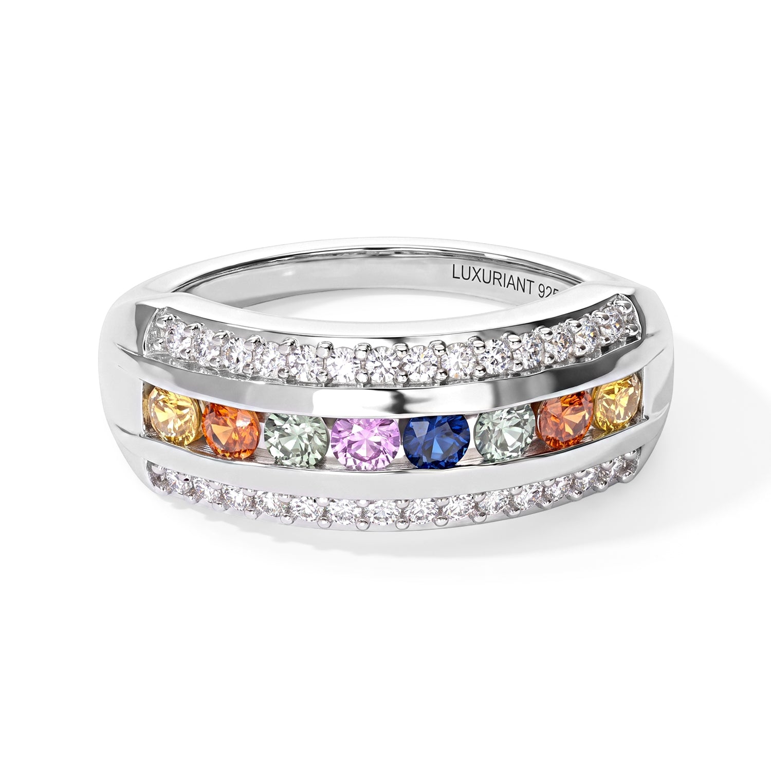 Luxuriant Multi Sapphire, Lab Grown Diamond Fancy Ring in Rhodium OverlaySterling Silver  0.954  Ct. 8736007 0
