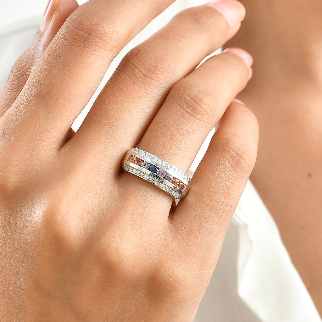 Luxuriant Multi Sapphire, Lab Grown Diamond Fancy Ring in Rhodium OverlaySterling Silver  0.954  Ct._8736007_1