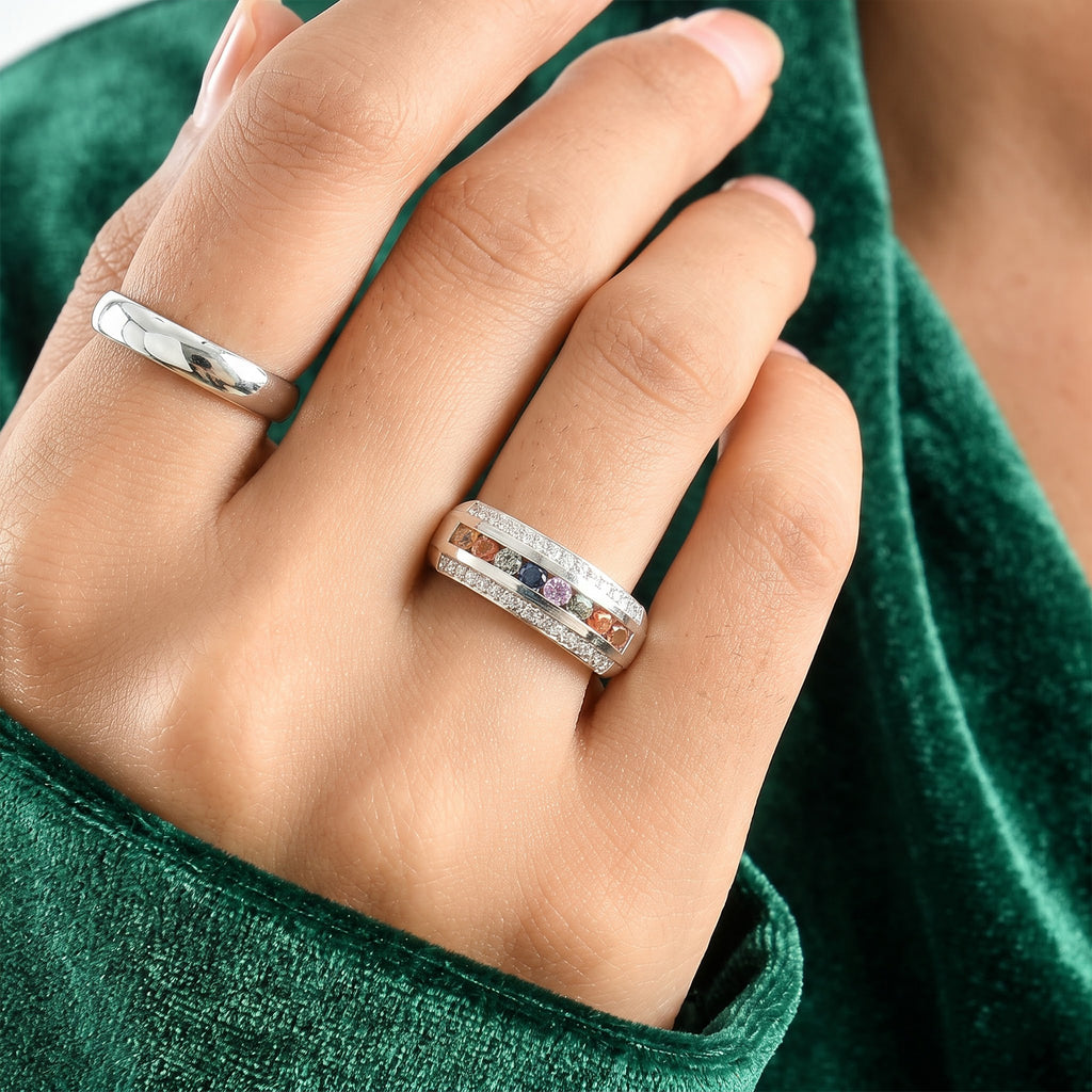 Luxuriant Multi Sapphire, Lab Grown Diamond Fancy Ring in Rhodium OverlaySterling Silver  0.954  Ct._8736007_2