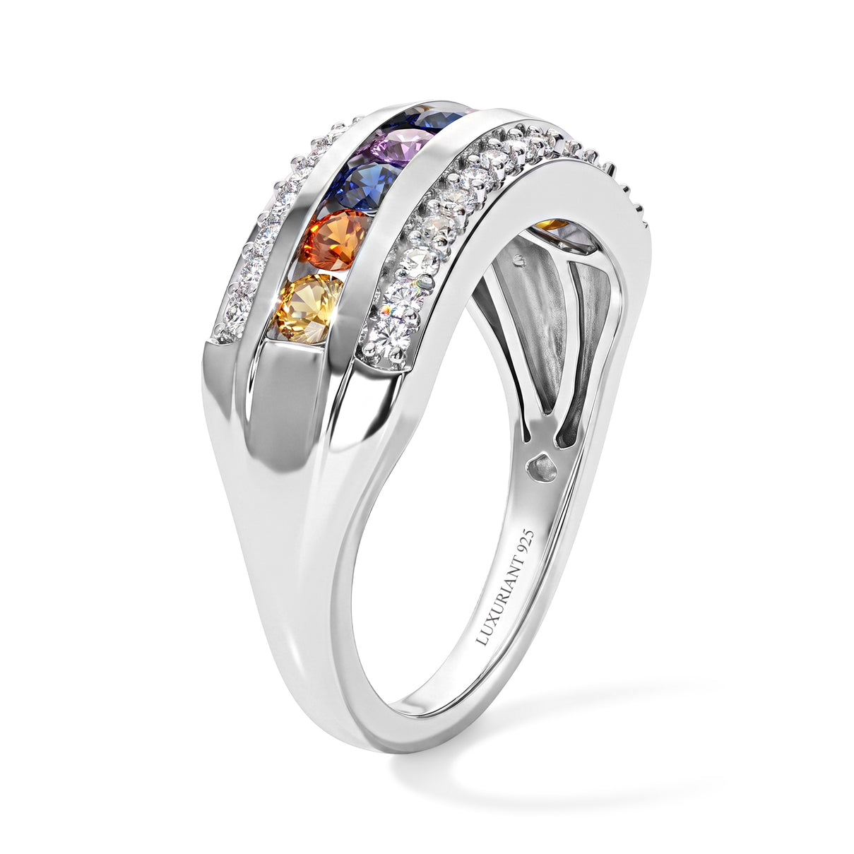 Luxuriant Multi Sapphire, Lab Grown Diamond Fancy Ring in Rhodium OverlaySterling Silver  0.954  Ct. 8736007 3