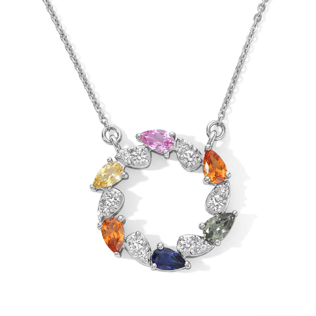 D'Joy Multi Sapphire, White Zircon Fancy Necklace (Size - 20) in Rhodium OverlaySterling Silver  2.109  Ct._8736044