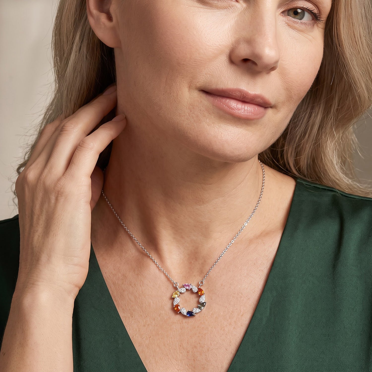 D'Joy Multi Sapphire, White Zircon Fancy Necklace (Size - 20) in Rhodium OverlaySterling Silver  2.109  Ct. 8736044 1