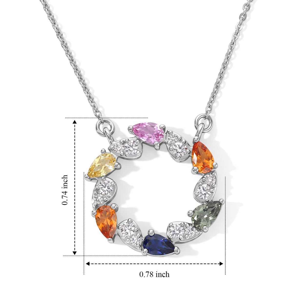 D'Joy Multi Sapphire, White Zircon Fancy Necklace (Size - 20) in Rhodium OverlaySterling Silver  2.109  Ct. 8736044 4