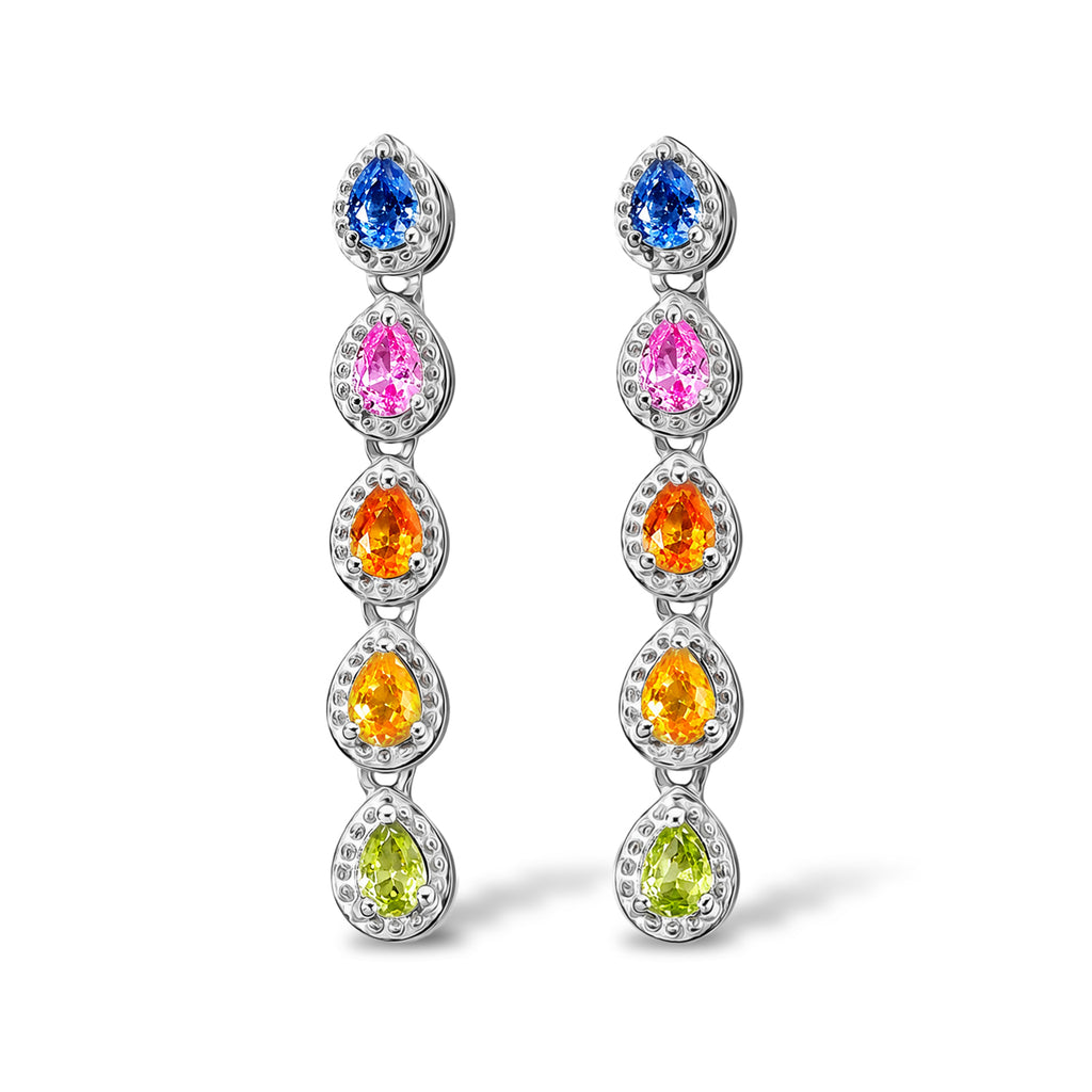 D'Joy Multi Sapphire Dangling Earring in Rhodium OverlaySterling Silver  1.724  Ct._8736105