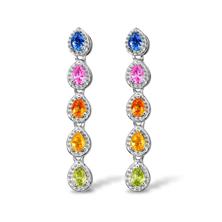 D'Joy - Multi Sapphire Dangling Earring with Push Post in Rhodium Overlay Sterling Silver 1.70 Ct. 8736105 1
