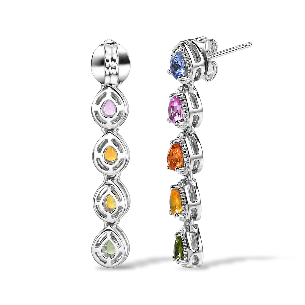 D'Joy Multi Sapphire Dangling Earring in Rhodium OverlaySterling Silver  1.724  Ct._8736105_3
