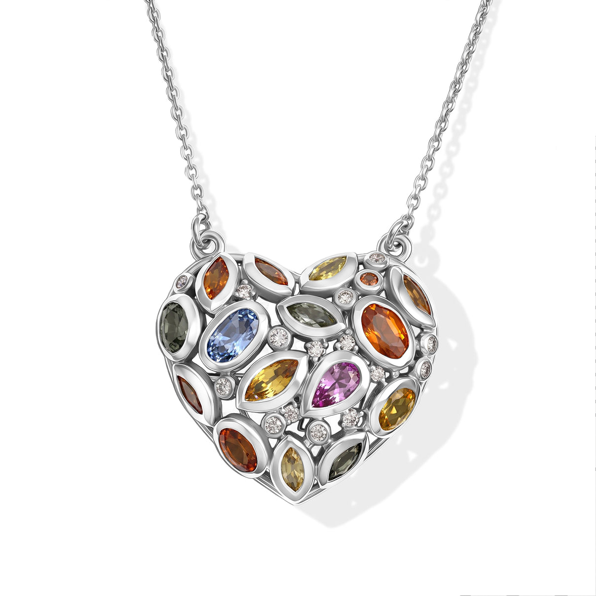 D'Joy Orange Sapphire, Multi Gemstones Cluster Necklace (Size - 20) in Rhodium OverlaySterling Silver  2.836  Ct. 8737307 0